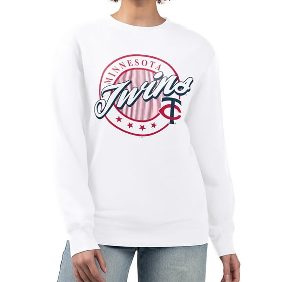 Women's G-III 4Her by Carl Banks White Minnesota Twins Pinstripe Circle Team Fleece Pullover Sweatshirt