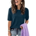 thumbnail image 6 of Dwellite Women's Spring Summer Lightweight Short Sleeve Trendy Business Casual Knit Solid Tops Pullover Sweaters Dark Blue S, 6 of 7