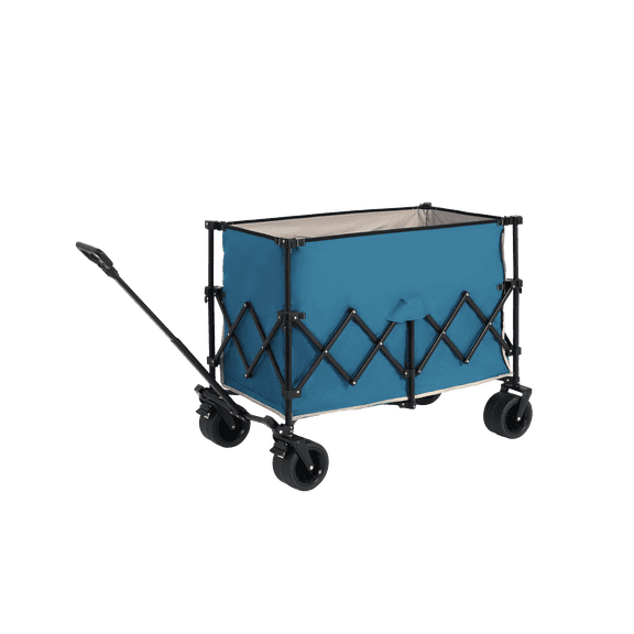 Beach Wagon,Collapsible Wagon 220lbs with Big Wheels Foldable Wagon Carts, Heavy Duty 300L Folding Utility Garden Cart with Big All-Terrain Beach Wheels & Drink Holders. Blue