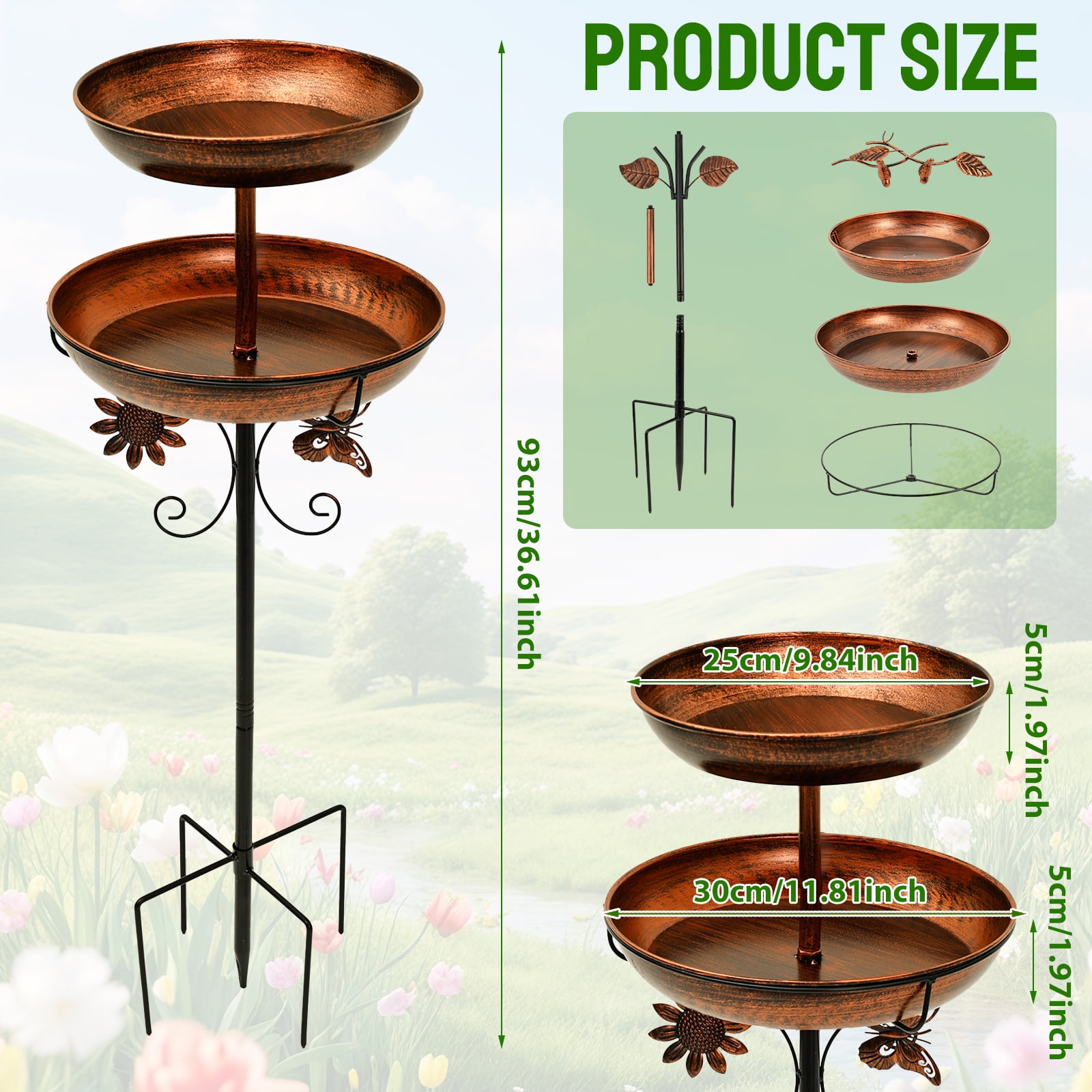 Iron Feeding Bird Bath Spike With 5 Pronged Base Decorative Rust Resistant Bird Feeder Standing Bath for Outdoor Garden Patio Yard Lawn