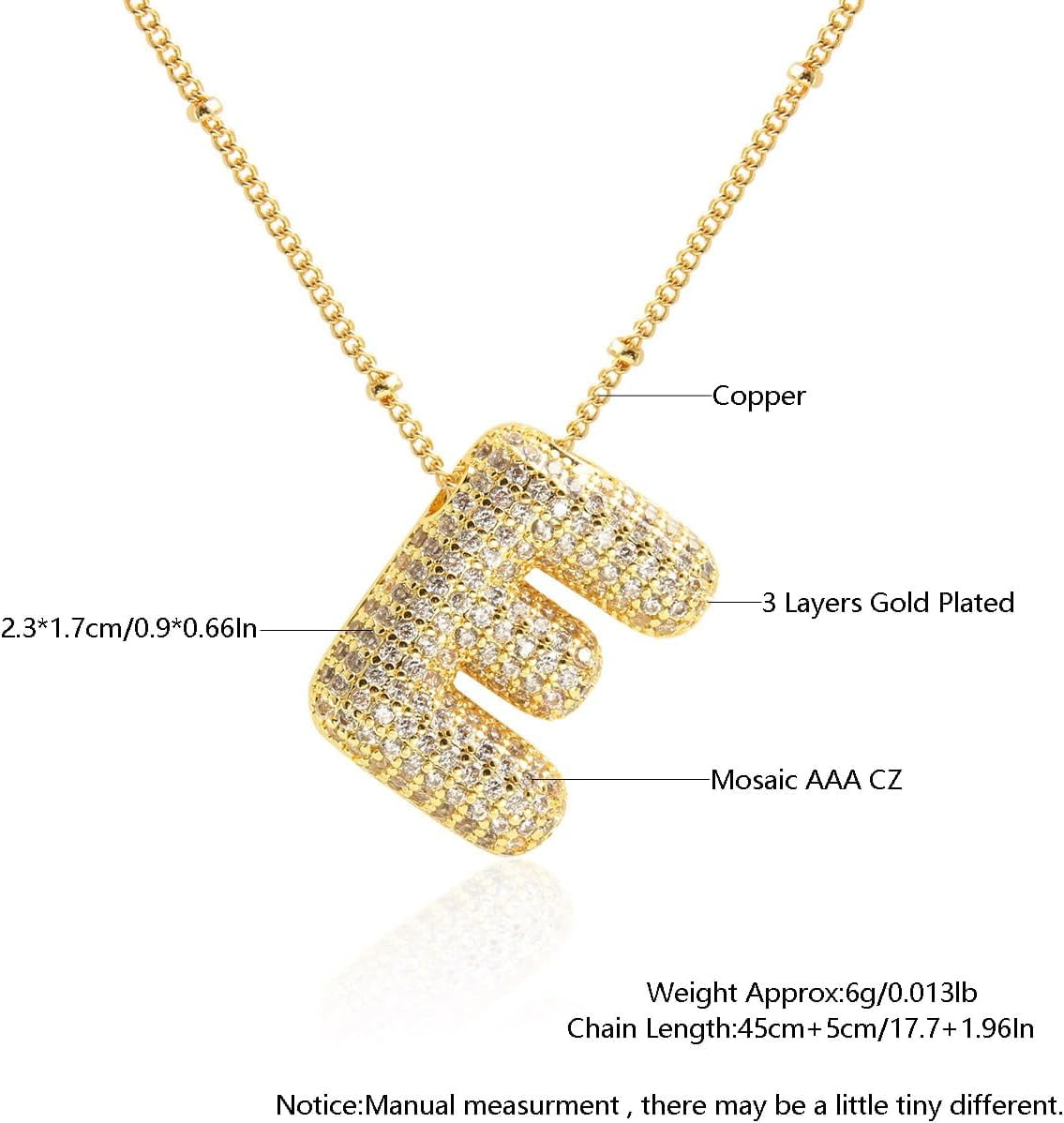 Z ZACHÉ Gold A-Z Bubble Letter Necklace 18K Gold Plated -- Dainty