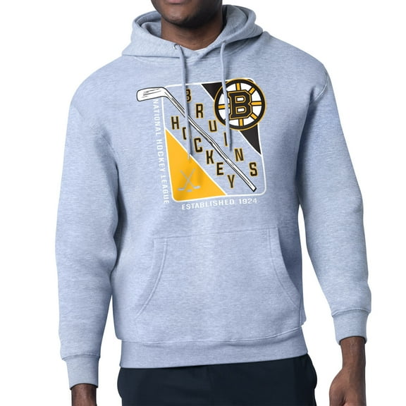 Men's Starter Heather Gray Boston Bruins Shield Logo Pullover Hoodie