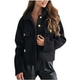 thumbnail image 2 of Antinious Womens Mock Neck Jacket Solid Short Length Decorative Button Coat,Warm Trench Coat,Casual Winter Coats for Women,Black,S, 2 of 5