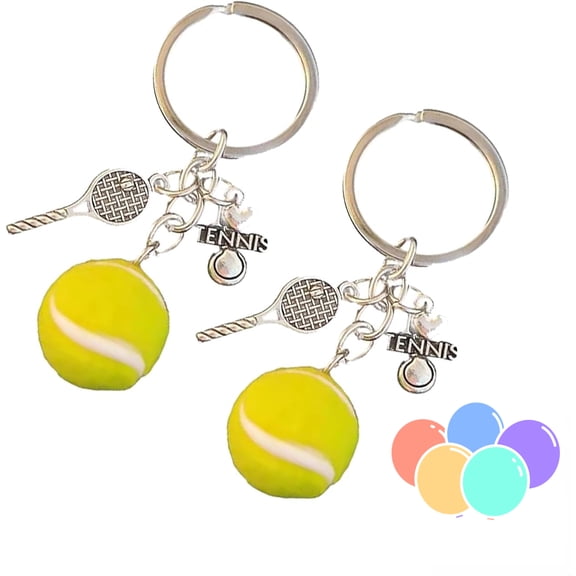 2PCS Love Tennis Keychain, Mini Tennis Themed Ball Pendant with Metal Racket Decor for Bag Charm, Bag Charm