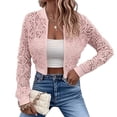 thumbnail image 2 of Gynyvoja Women Lace Cropped Bombers Jacket Long Sleeve Zip Up Sheer Lightweights Cardigan Pink S, 2 of 7