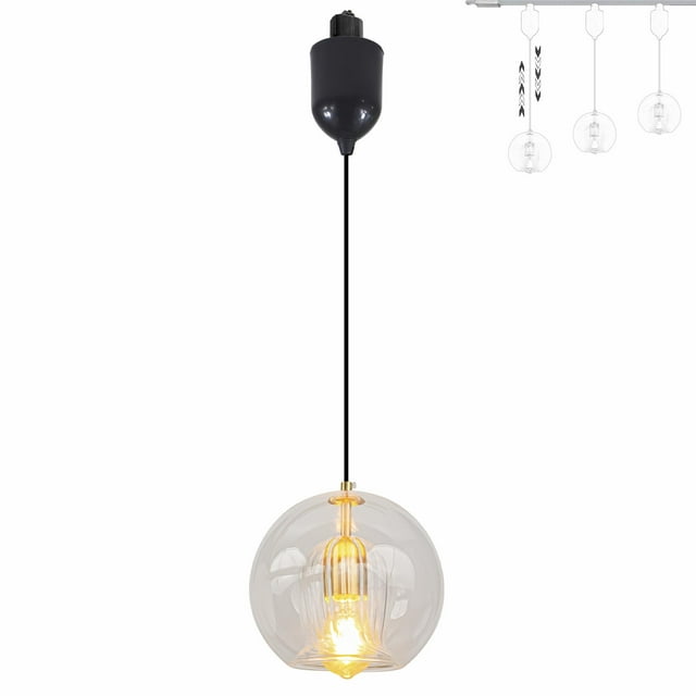 FSLiving Hauteur de Suspension Réglable Éclairage de Piste Type H Finition Laiton Douille E26 Transparente Double Cheminée Verre 4 Pieds Dimmable Suspension Décorer pour Plante Îlot de Cuisine Personnalisable 7.9 Po