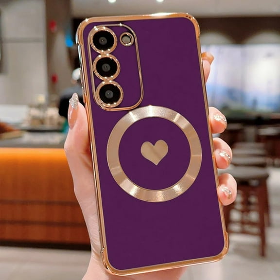 Magnetic Case for Galaxy S24 Plus Case MagSafe Heart Plating Camera Protection Shockproof Silicone Phone Case for Samsung Galaxy S24 Plus - Purple