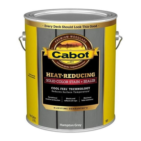 Cabot Heat-Reducing Solid Color Stain   Sealer with Cool Feel Technology - 1 Gallon - Protection for New and Reconditioned Wood Decks, Porches, Outdoor Furniture, Steps, Railings (Hampton Gray)
