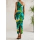 thumbnail image 2 of Vestido PRETTYGARDEN de un Hombro con Fruncido Floral Verde XL, 2 of 8