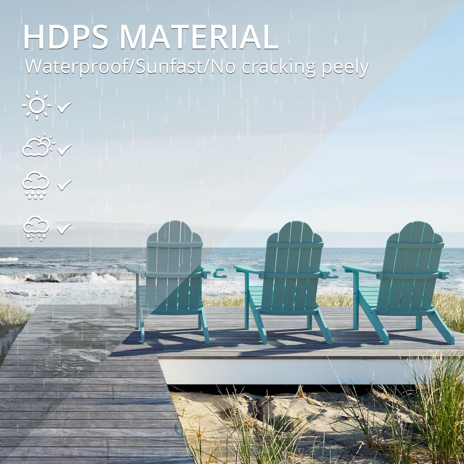 Dycanpo Adirondack Chairs Set of 6 with Cup Holder, 300lbs Weather Resistant, Blue Turquoise