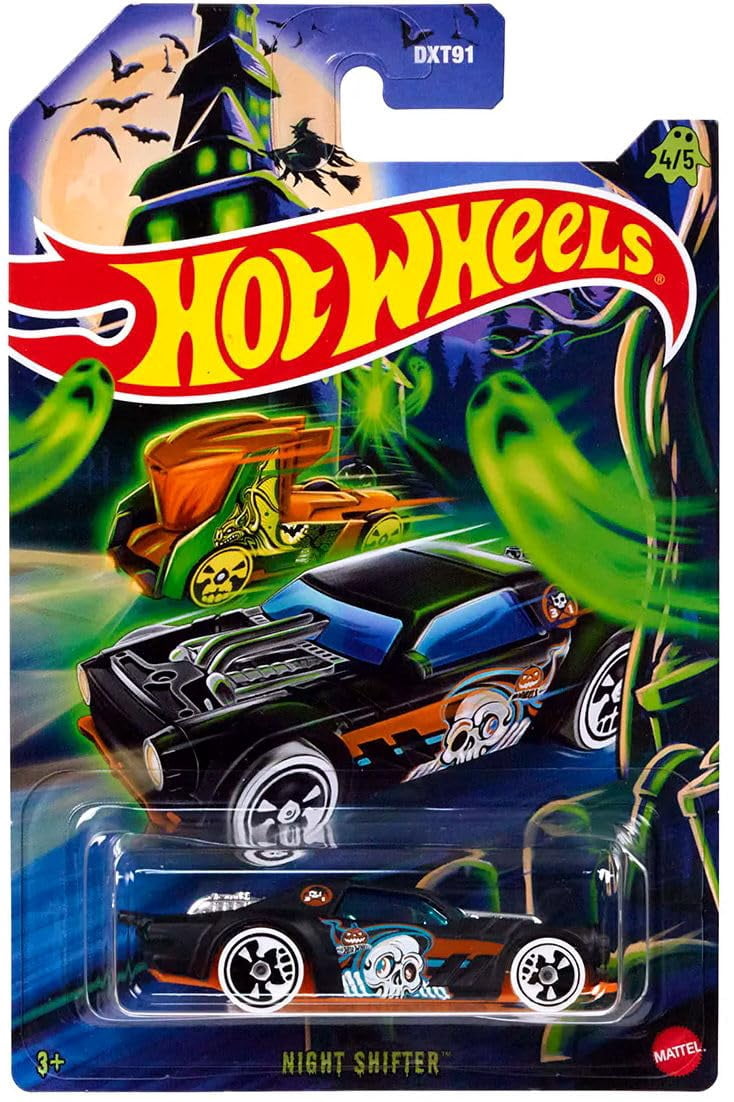 Hot Wheels Halloween Spooky Series Die-Cast Cars, Set of 5, Hollowback, Diesel Duty, Haul-O-Gram, Night Shifter, Culor DXT91-979H
