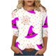 thumbnail image 2 of Fiudx Camisetas para Mujer Camiseta Estampada de Halloween a La Moda para Mujer, Blusa de Mangas 3/4, Tops Informales con Cuello Redondo, 2 of 5