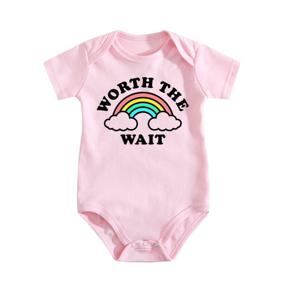 Worth The Wait Baby Bodysuit – Funny Rainbow Graphic Infant Romper, Cute Unisex One-Piece Gift for Boys Or Girls Medium Pink-style 3-6M