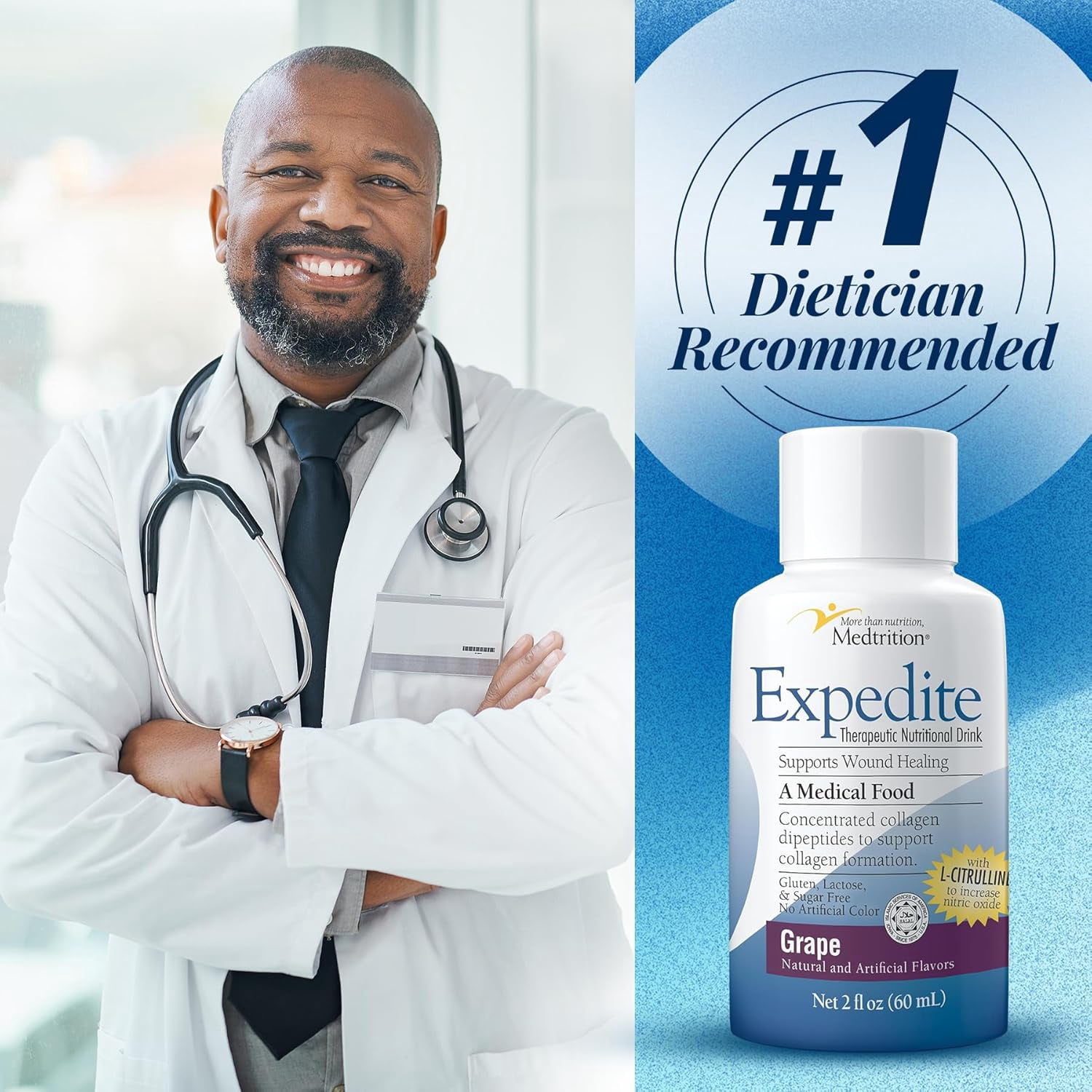Medtrition Expedite Liquid Collagen, Grape, 2 Fl Oz, Pack of 24 - Nutrition Support for General, Orthopedic & Cosmetic Surgery Recovery