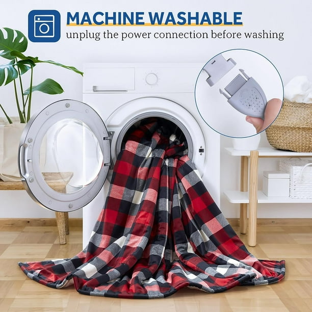 SURJDE SEALY Electric Blanket Twin Size Plaid Short Plush Sherpa Electric Throw Blanket with 10 Heating Levels 1 12 Hours Auto Shut Off Machine