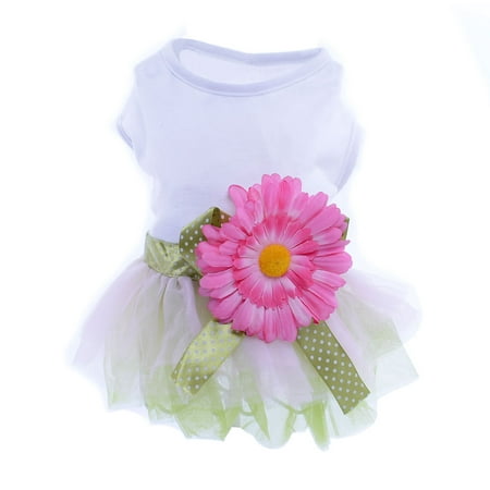 Flower Pet Puppy Small Dog Lace Skirt Princess Tutu Dress Summer Costume White S