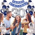 thumbnail image 2 of Decoraciones de 30 cumpleaños para hombres, suministros para fiesta de 30 cumpleaños con pancarta de FELIZ CUMPLEAÑOS y globos número 30, azul marino plateado, 2 of 5