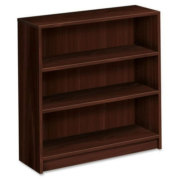 HON 1870 Series 3-Shelf Bookcase, 36 36" x 11.5" x 36.1" - 3 x Shelf(ves) - Stain Resistant, Abrasion Resistant, Leveling Glide - Mahogany - Laminate - Hardboard, Wood, Particleboard - Recycled - Asse