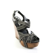 Pre-owned|Miu Miu Womens Leather Ankle Strap High Wedge Heel Sandals Black Size 38.5 EUR