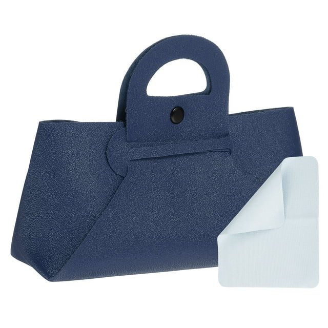 Bolsa de gafas con asa, estuche de cuero para gafas de sol con paño de limpieza, adecuado para hombres y mujeres (Azul)