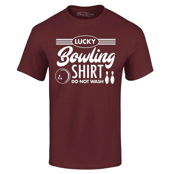 Shop4Ever Men's Lucky Bowling Shirt Bowler Graphic T-shirt X-Large Maroon