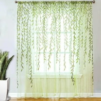 Green Leaf Print Sheer Curtains,Farmhouse Floral Curtains 78 Inches Long Rod Pocket Semi Sheer Curtains 2 Panels