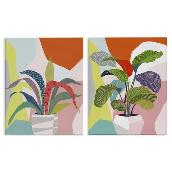 Stupell Industries Lively Patterned Plant Leaves Floral & Botanical Painting Wrapped Canvas Art Print Wall Art, 16 x 20, Set of 2