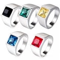 thumbnail image 2 of QQTDFG Stainless Steel Square Blue Stone Wedding Statement Party Ring for Men Women-Green-10, 2 of 9