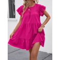 thumbnail image 5 of Hot Pink Solid Ruffle Hem Smock Dress With Flutter Sleeves For Casual Holiday Wear, 5 of 6