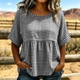thumbnail image 6 of GUACER Womens Short Sleeve Gingham Tops Casual Round Neck Tiered Peplum Summer Loose Blouses, 6 of 8