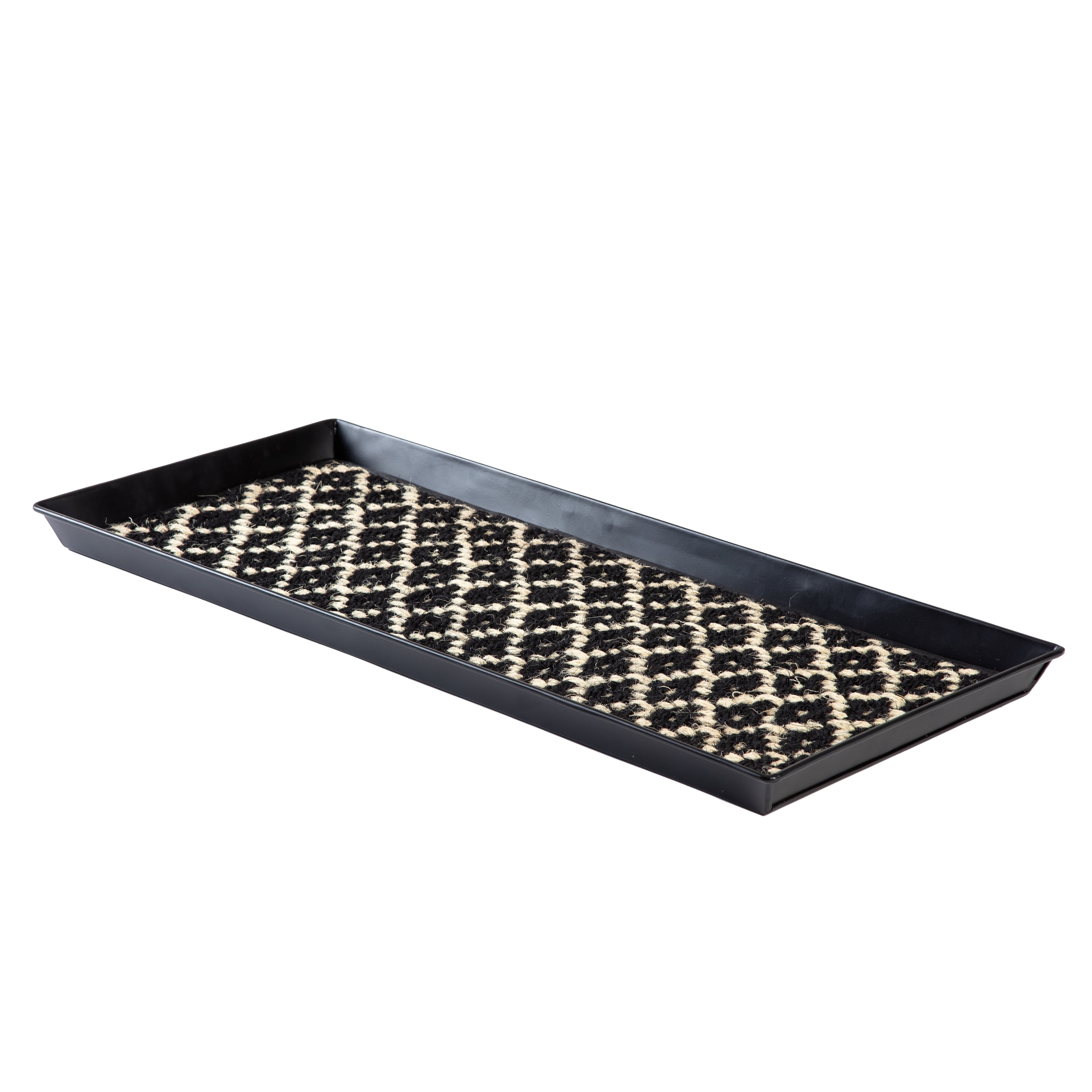 Black Metal Boot Tray with Black & Ivory Coir Insert