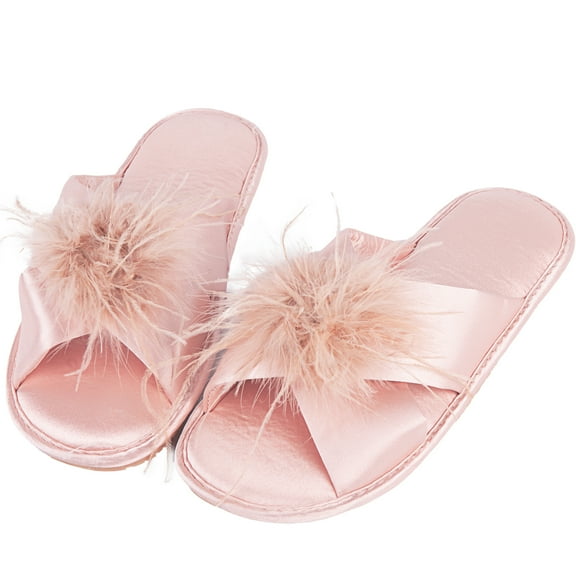 Women's Furry Slippers Open Toe Fuzzy Slippers Memory Foam Fluffy House Sandal