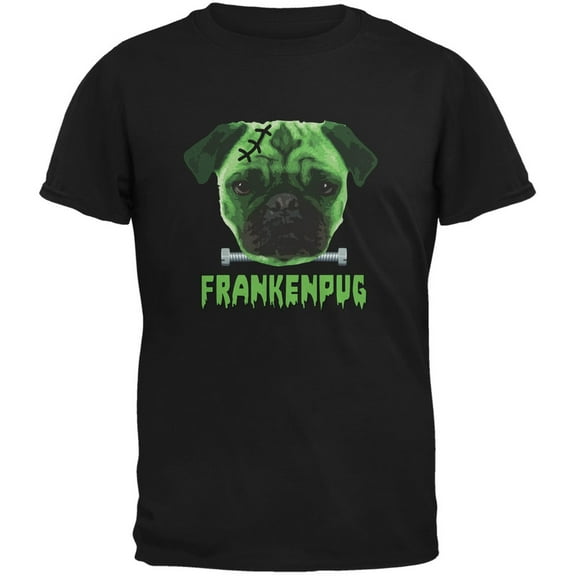 Halloween Franken Pug Dog Black Youth T-Shirt - X-Large(18)