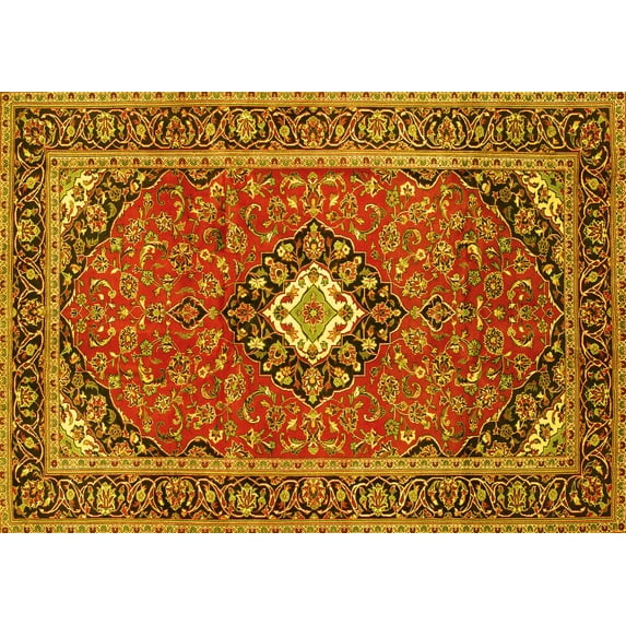 Ahgly Company Indoor Rectangle Medallion Yellow Traditional Area Rugs, 2' x 3'