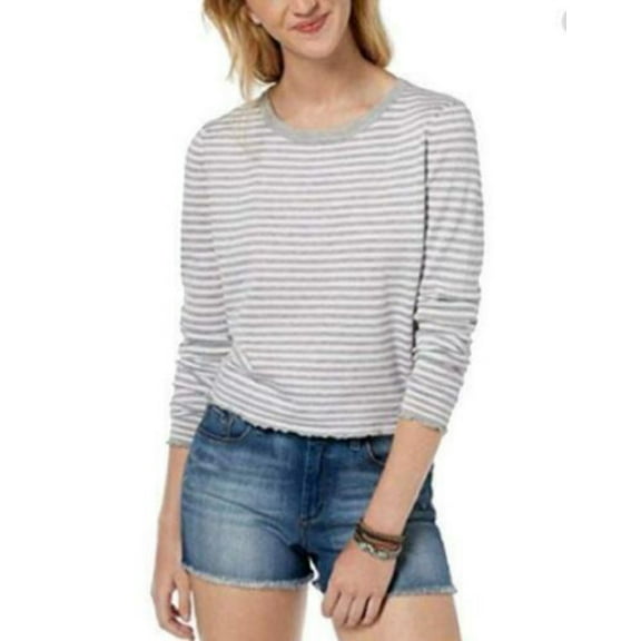 Ultra Flirt By Ikeddi Juniors Lettuce Edge Pullover Medium Grey Stripe L