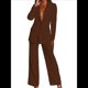 thumbnail image 2 of Trajes de Pantalón para Mujer, Elegantes, de 2 Piezas, Informales, de Negocios, con Solapa, Larga, Blazer Abierto, Conjunto de Traje. Café S, 2 of 7