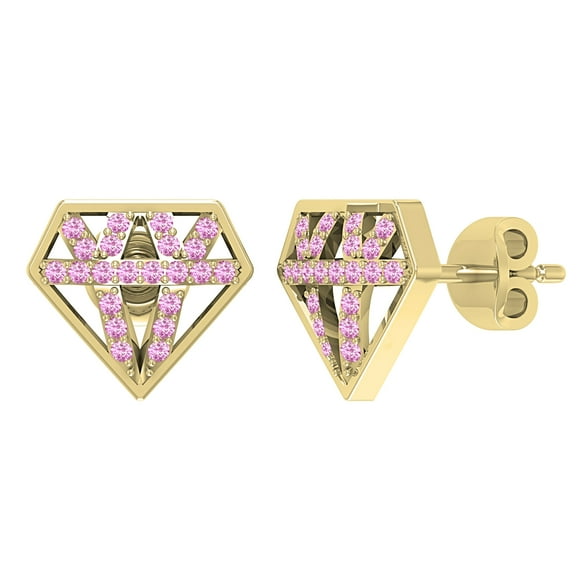 Dazzlingrock Collection Round Pink Sapphire Crystal Shape Stud Earrings with Pushback for Women (Color Pink, Clarity Highly Included) in 14K Yellow Gold