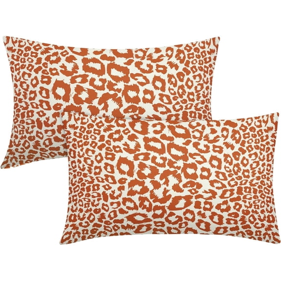 Orange Leopard Print Lumbar Pillow Covers 12x20 Inch Set of 2 Cheetah Animal Spots Rectangle Throw Pillows For Couch Farmhouse Square Pillow Cases Home Decor For Living Room Sofa Bed Porch Outdoor