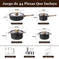 thumbnail image 2 of Juego de Bateria de Cocina Antiadherente Acero inoxidable de 44 PiezasOllas, Sartenes, Wok de Granito, Cazos, Cubiertos y Cuchillos,Juego de Utensilios de Cocina de Inducción de granito(Negro), 2 of 8