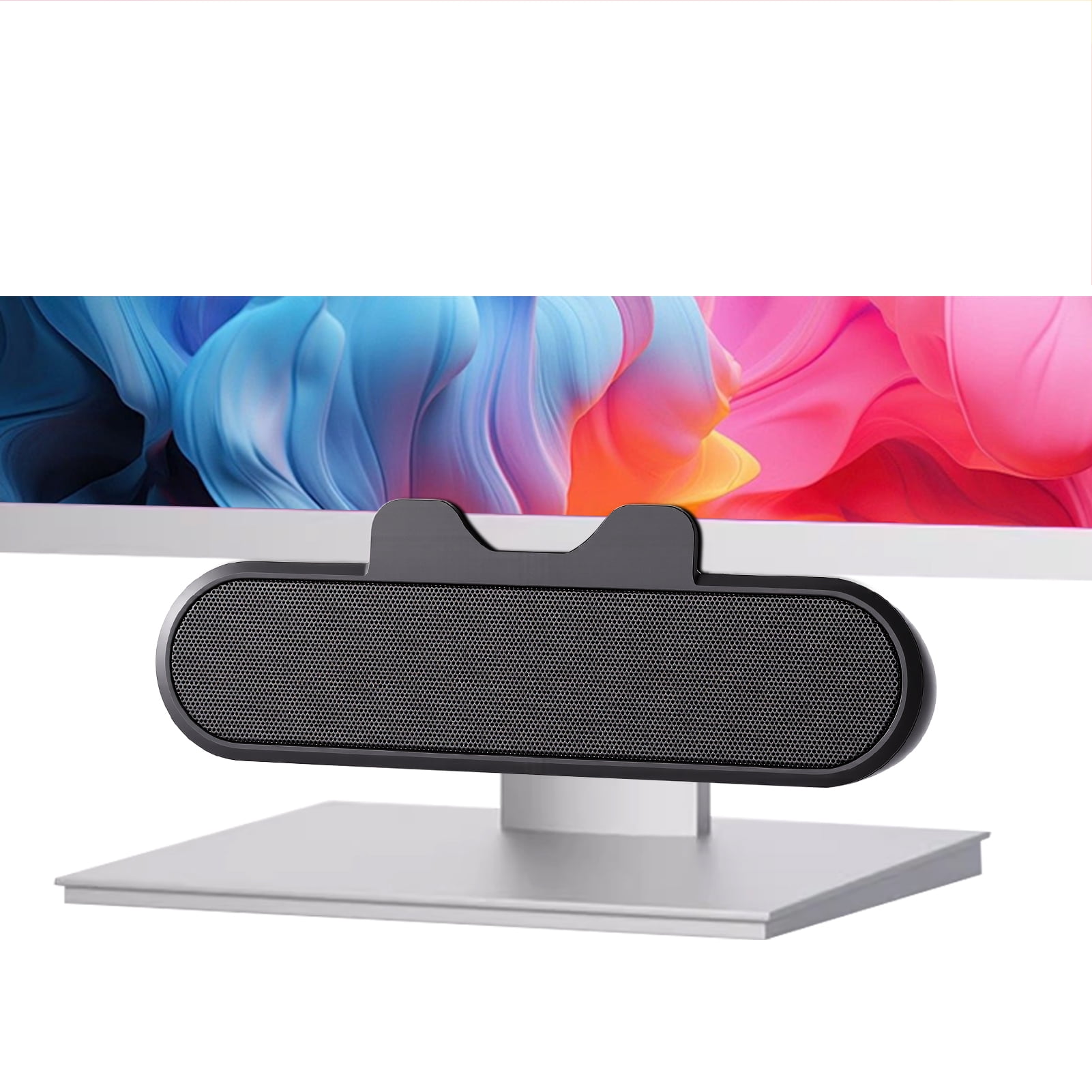 Computer Speakers for Desktop Monitor, Stereo USB Powered Speaker Bar, Deep Bass Soundbar for PC, Laptop Speaker w/ Loud Sound, Volume Control Easily Clamps to Monitors, Included USB C Adapter, Black