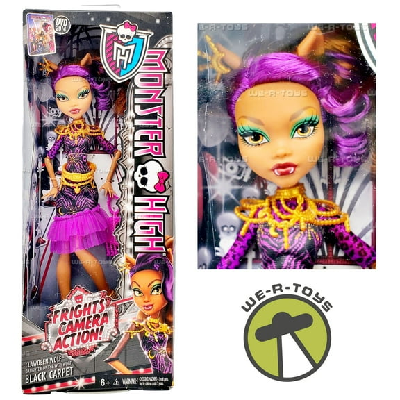 Monster High Frights, Camera, Action! Clawdeen Wolf Doll, Purple & Brown Hair, Black Dress