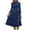 Dark Blue, variant on Women's Solid Color Belted Round Neck 3/4 Sleeve Dress, Minimalist Midi Sundress with Casual Elegance for Everyday Wear,Army Green L