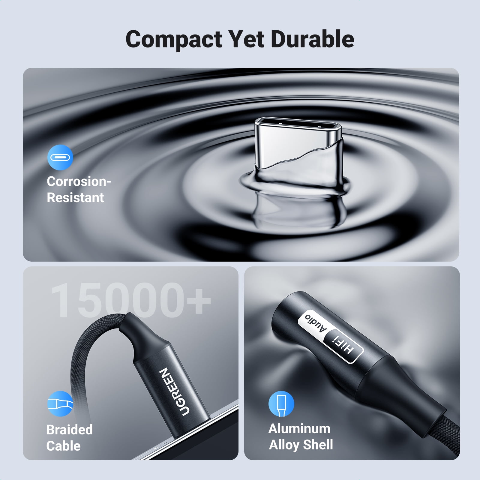 UGREEN USB C to 3.5mm Audio Adapter, Hi-Res DAC 32bit 384kHz Aux to USB C Dongle, Nylon Braided Headphone Jack Cord compatible with iPhone 17, compatible with Samsung S25, compatible with Pixel 9
