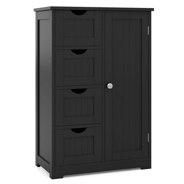 Costway Narrow Bathroom Storage Floor Cabinet, Black MDF, 4