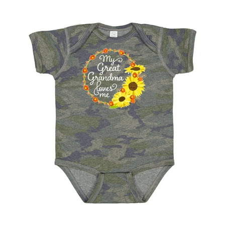 

Inktastic My Great Grandma Loves Me with Sunflower Wreath Gift Baby Boy or Baby Girl Bodysuit