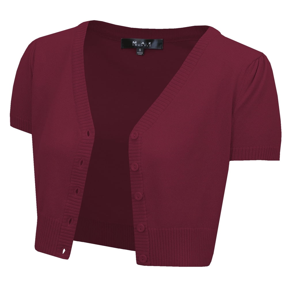 Yemak YEMAK Women's Short Sleeve Cropped Bolero Button Down Cardigan