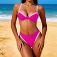 thumbnail image 2 of Womens Push Up High Waisted Bikini Set with Underwire Colorblock V Neck Tummy Control 2 Piece Swimsuit for Beach Hot Pink M(M), 2 of 9