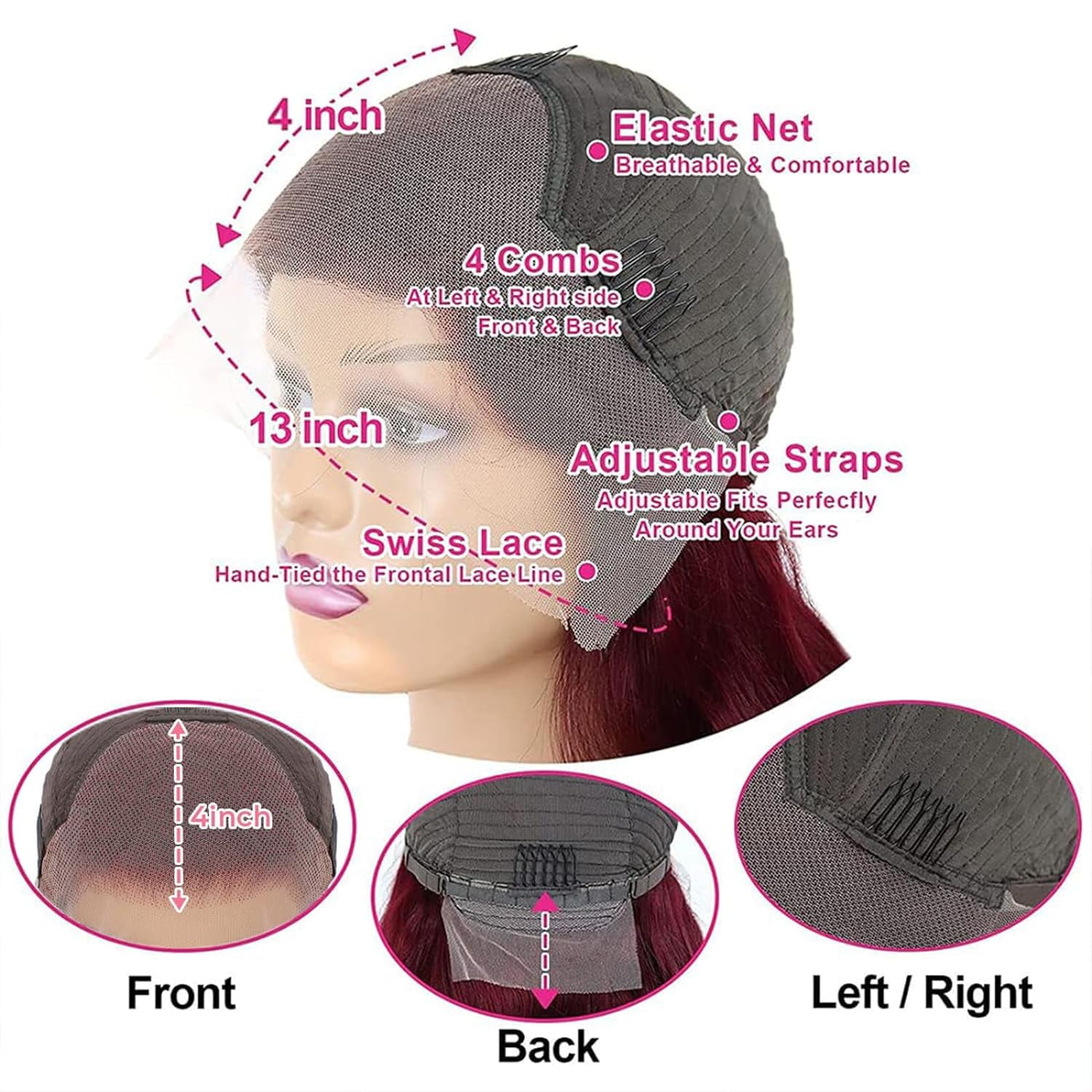 99J Burgundy Lace Front Wigs Human Hair 13X4 Straight 99J HD Lace Frontal Human Hair Wig for Women Pre Plucked Burgundy Transparent Lace Front Wig Colored 180% Density Wine Red Wig