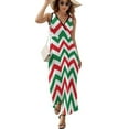 thumbnail image 2 of Christmas Chevron Pattern Green, Red And White Christmas Dress Summer Street Style Bohemia Long Dresses Female Sleeveless Printed Maxi Dress, 2 of 9