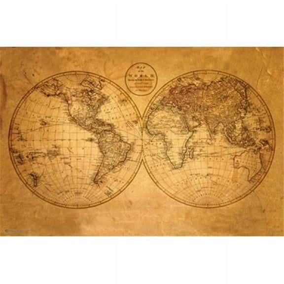 World Map Old Poster Print - 24 x 36 in.